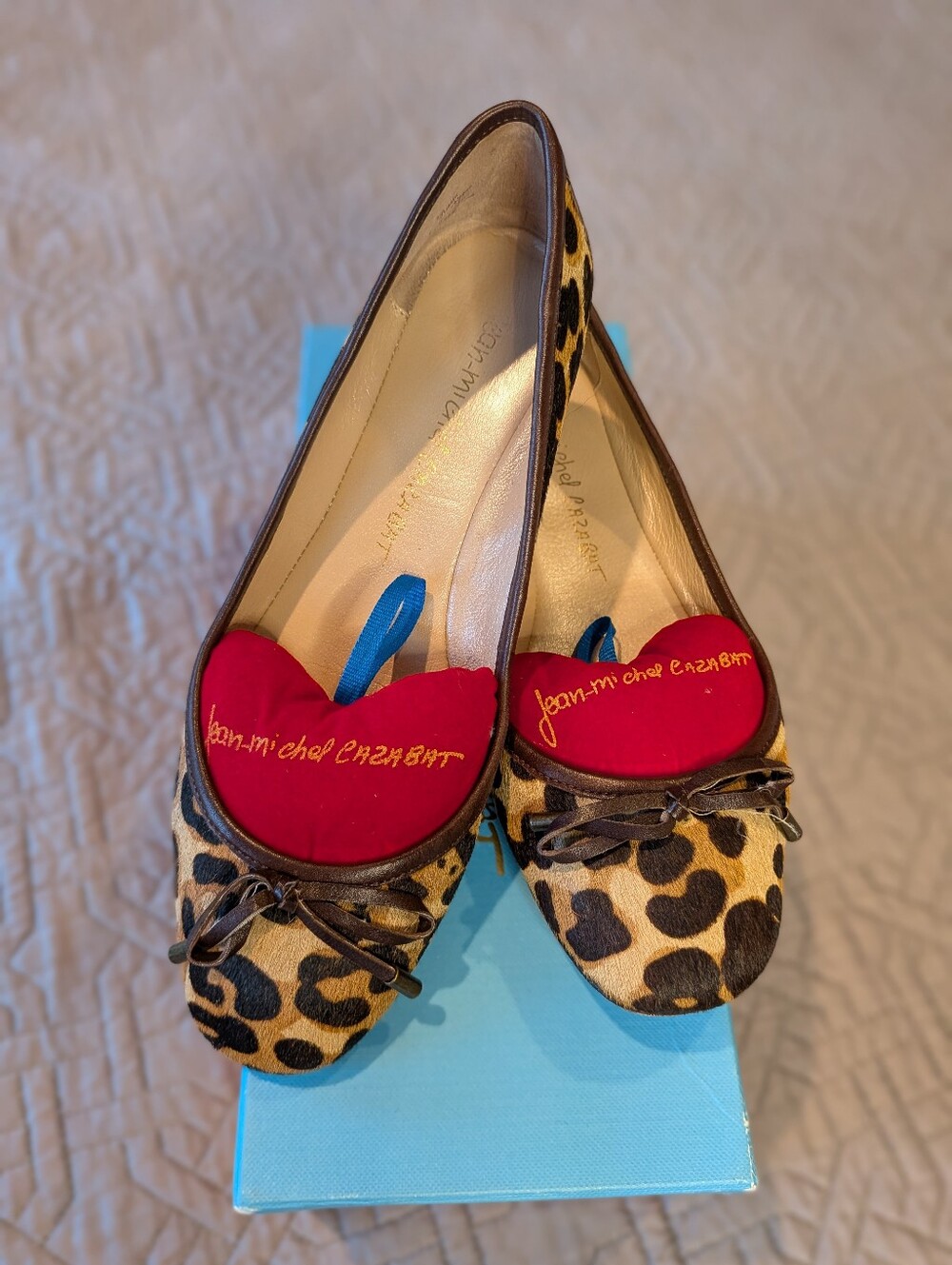 Jean-Michel Cazabat Leopard Print Flats with Red Heart Accent